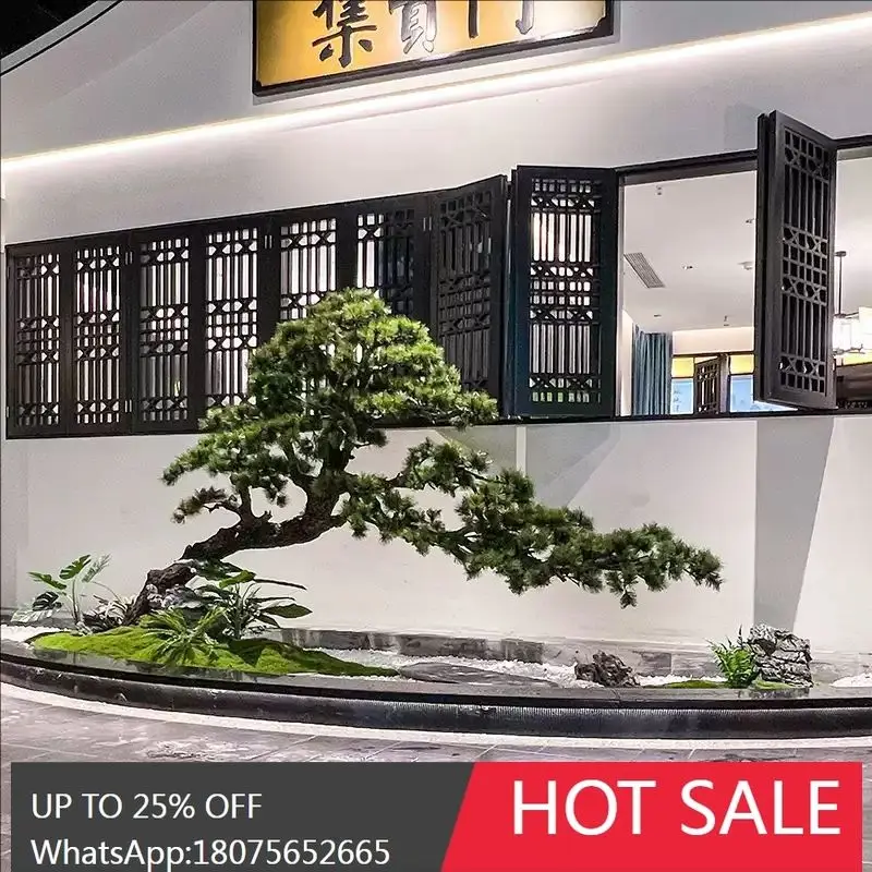 HLZ New Chinese Style Artificial Welcoming Pine Indoor Landscaping Decorative Landscape Green Plant Window Display Ornament