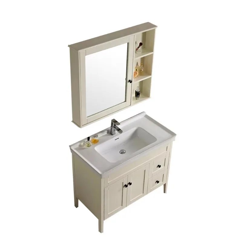 America Style Solid Wood Furniture Bathroom Vanity Floor Mounted Modern Desgin   Set