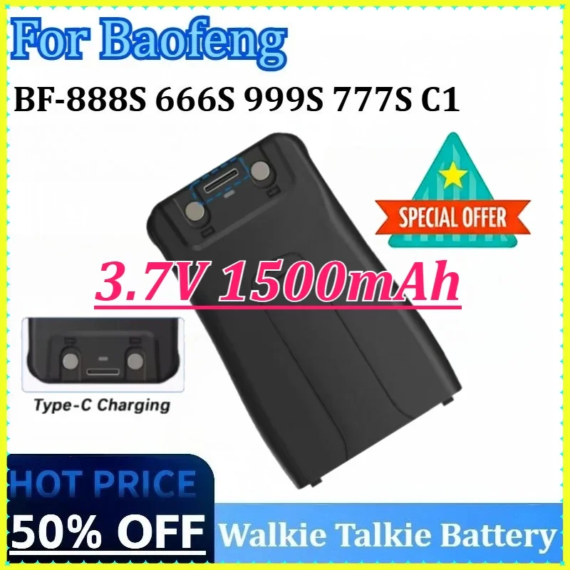 [BL-1] for BF-666S BF-C1 H-777 BF-777S RT21 F26 3.7V 1.5mAh Walkie Talkie Battery for Baofeng BF-888S Type-C USB Charger