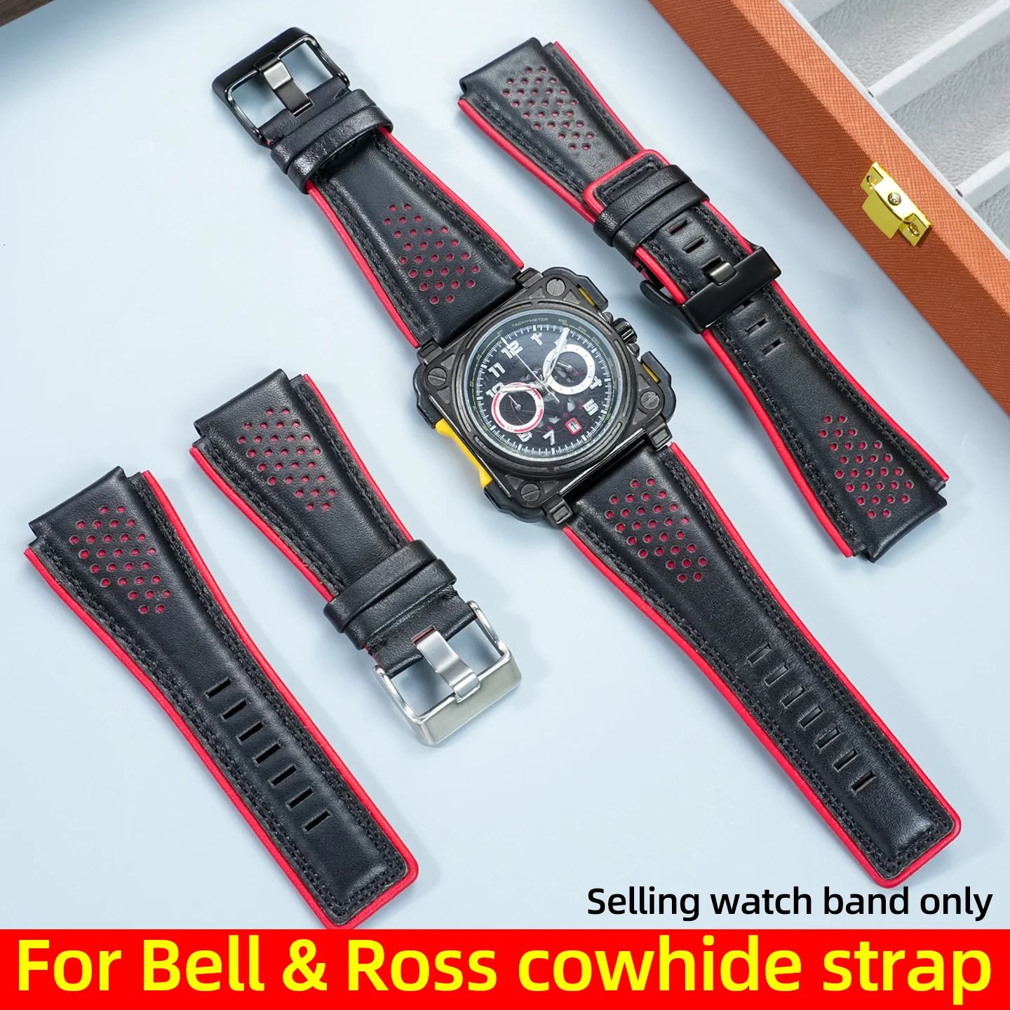 For Bell Ross B&R BR-01 BR-03 Men Genuine leather watchband cowhide 35-24mm convex watch strap belt wristband Accessories Tool