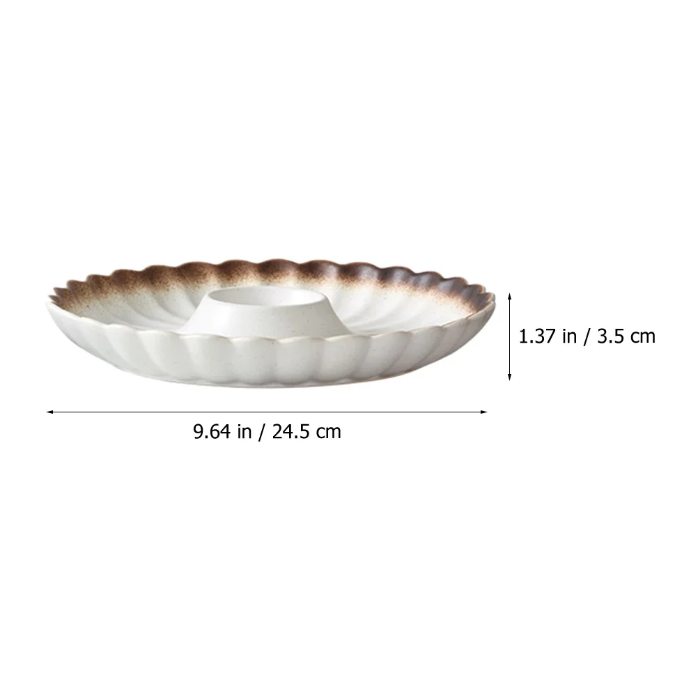 

Round Ceramic Sushi Plate Japanese Design Heat Resistant Food Tray with Central Dipping Sauce Section for Sushi Dumpling