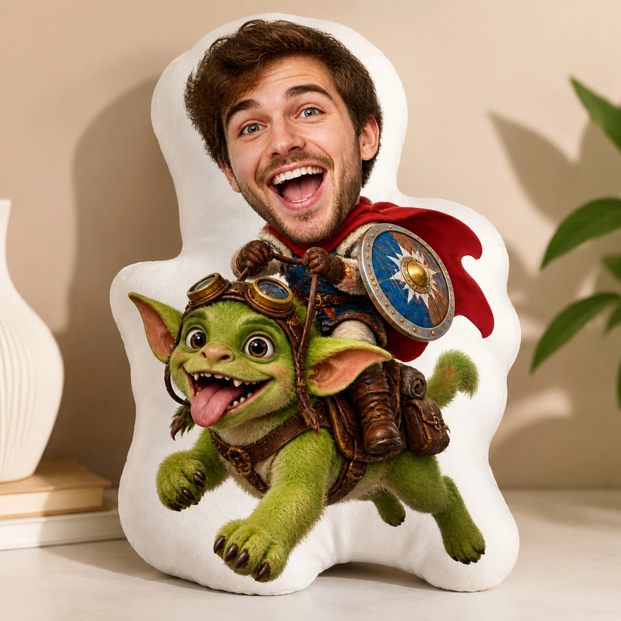 1pc Custom Double Sided Printed 2D Flat Novelty Shaped Throw Pillow, Personalized Face and Adventurer Goblin Design for Sofa, Be