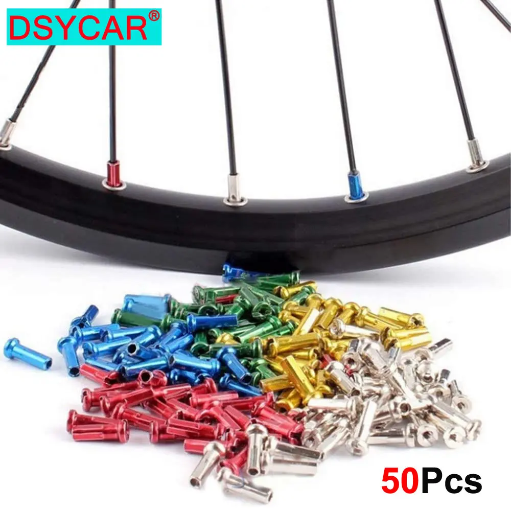 DSYCAR 50Pcs Mountain Bike Spoke Cap 14mm Spoke Nipples Silver Wheel Spoke Nipples Decor for 14G Mountain Road Bicycles