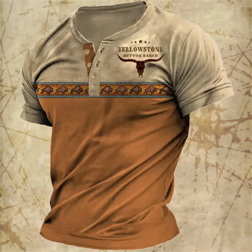 

Vintage Men's T-Shirts 3d Henley Shirt Tee Graphic Short Sleeve T Shirts V Neck Button-down Oversized Male T Shirt Pullover Tops
