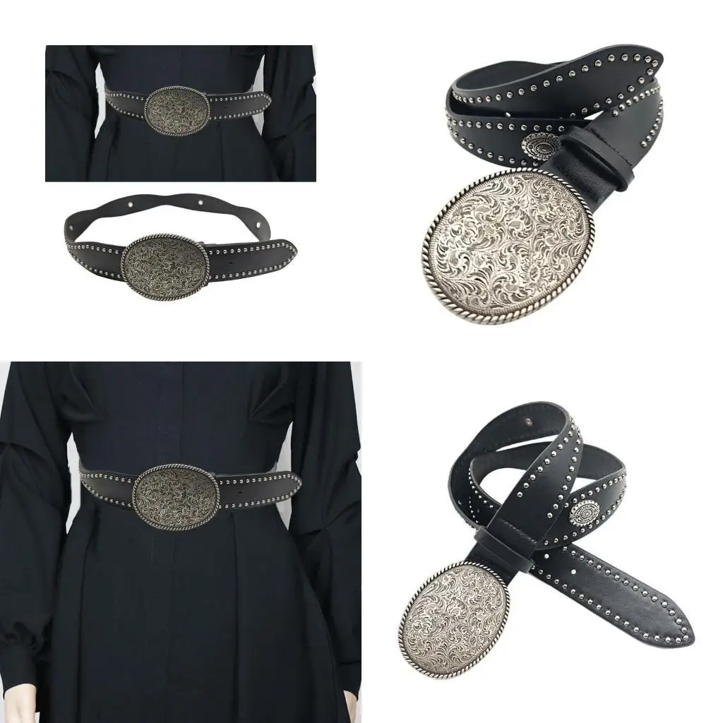 

39BB Punk Carved Waist Belts Studded Chain Retro Waist Belt Cowgirl Body Jewelry