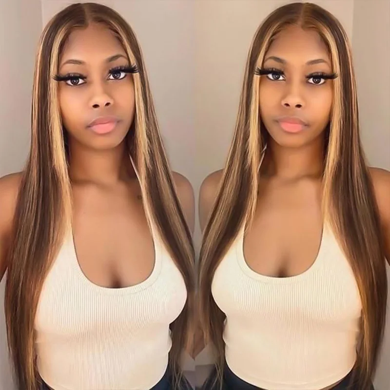 

100% brazilian 13x6 hd lace frontal human hair wig for women choice Highlight colored bone straight cheap wigs on sale clearance