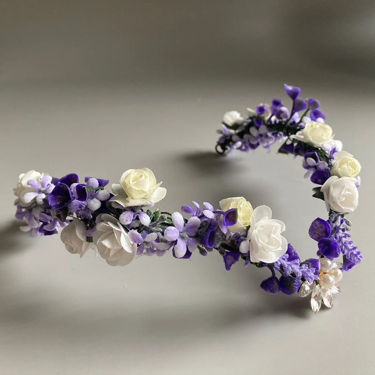 Lavender Elven Circlet Fairy Tiara Purple Floral Headband Elven Crown V-Shaped Floral Crown Elf Headpiece For Boho Wedding