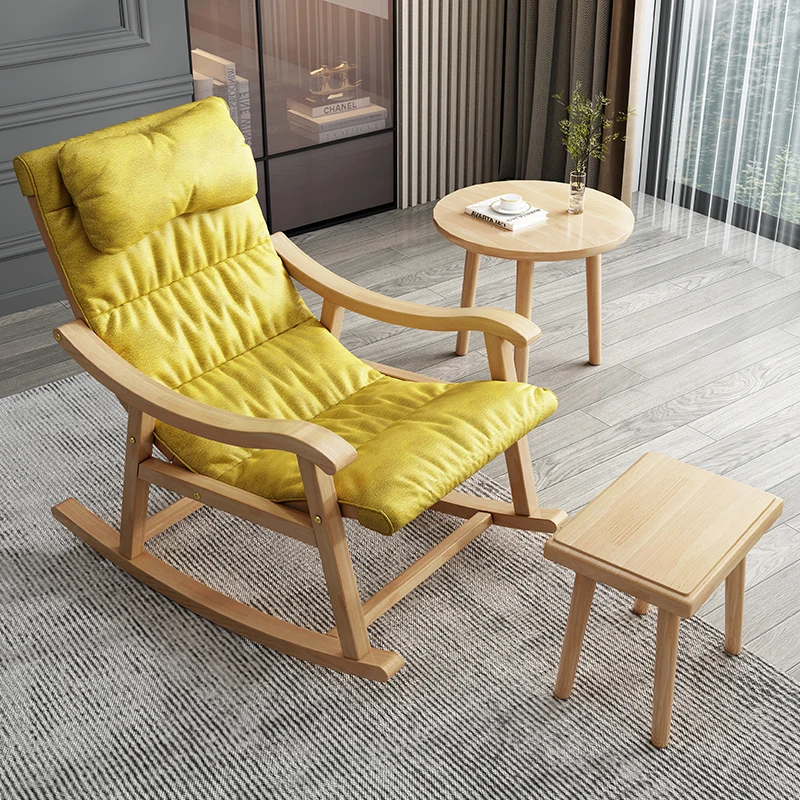 Solid wood rocking chair, lounge chair, adult living room, leisure lazy person, balcony, sofa, nap, home, adult technology cloth