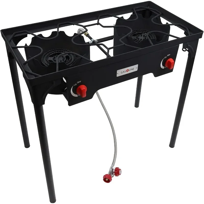 Gas One Propane Double Burner Two Burner Camp Stove Outdoor High Pressure Propane 2 Burner Adjustable PSI Regulator