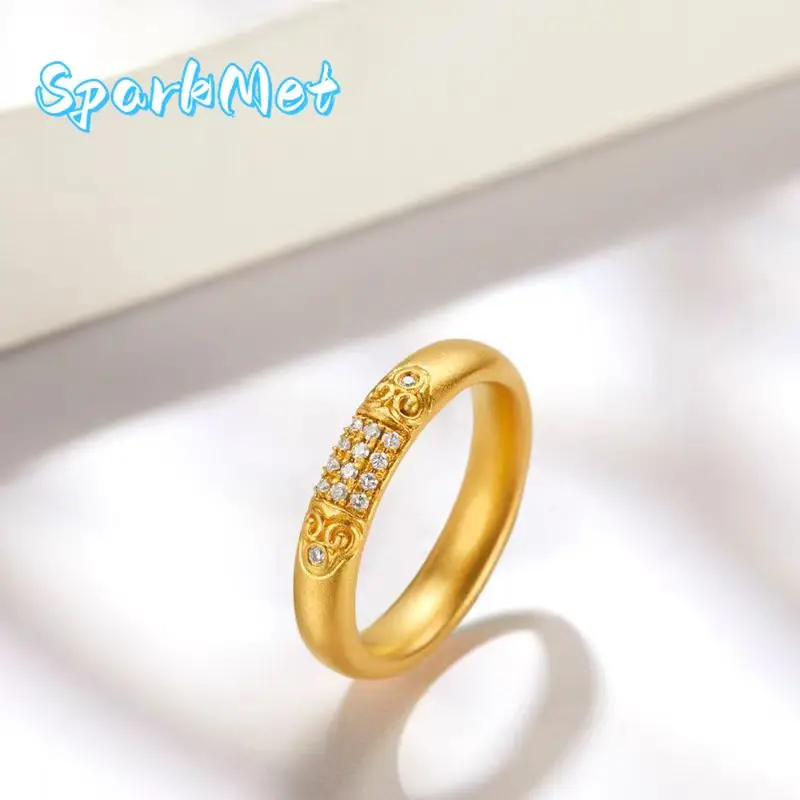 

Кольцо SparkmetLuxury из 24-каратного настоящего золота с бриллиантом Xiangyun, узором Руи, ретро-дизайн, открытое, для женщин, золото au9999
