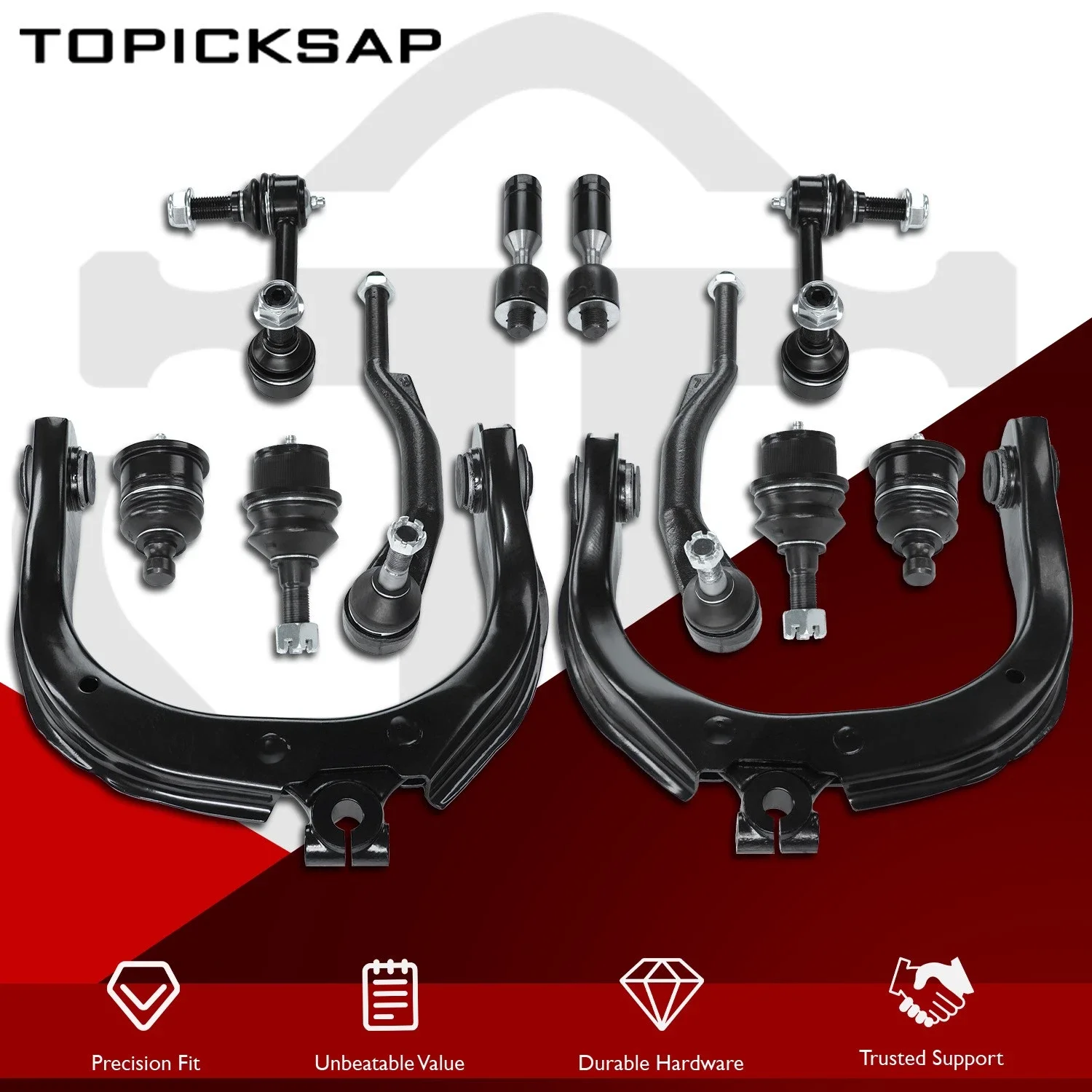 TOPICKSAP 12Pcs Front Upper Control Arm w/Tie Rod Ball Joint Kit for Buick Rainier/Chevy Trailblazer/GMC Envoy/Isuzu 2004-2007