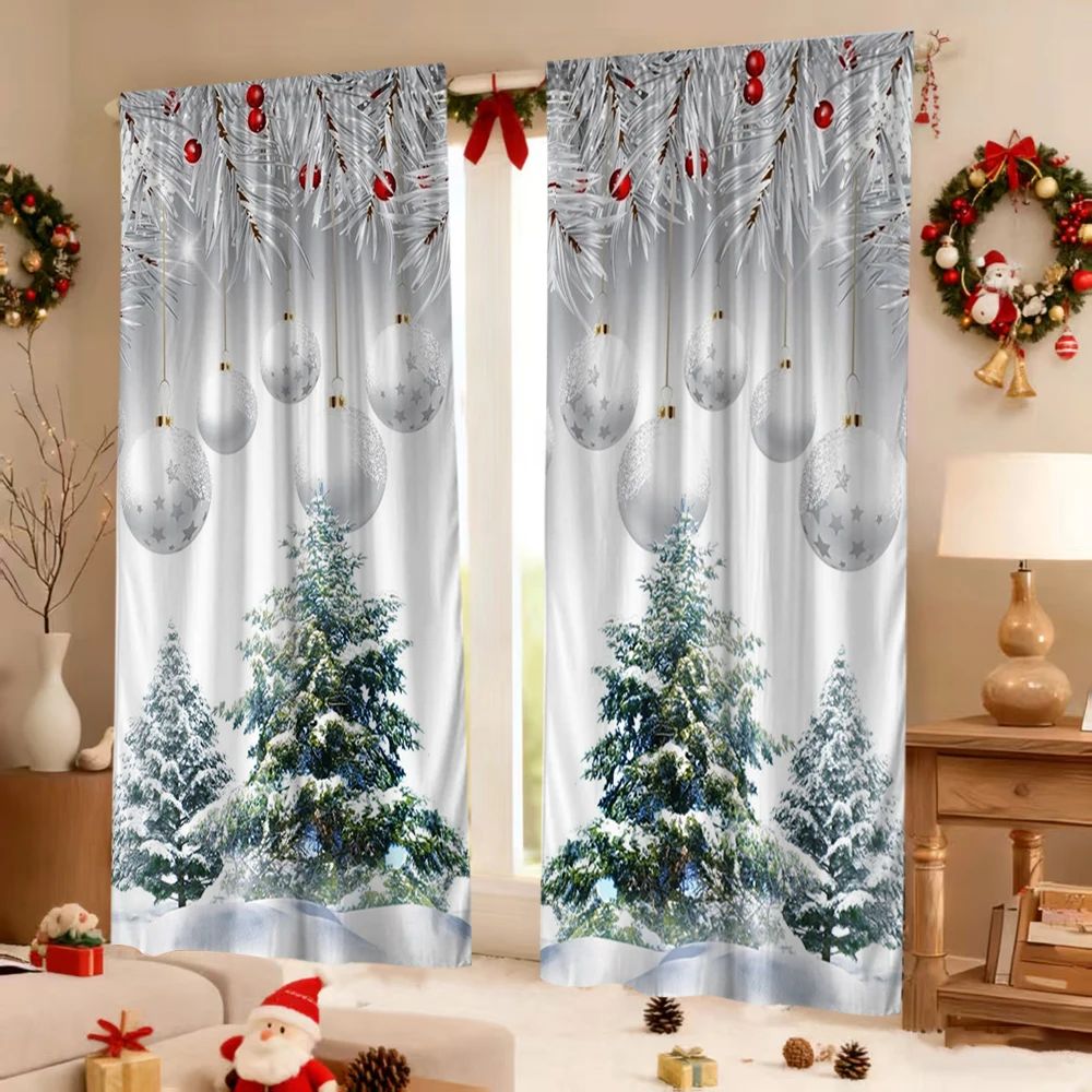 

2 pieces Christmas patterned hanging curtains, festival decorative transparent curtains for bedroom decoration, bedroom, office