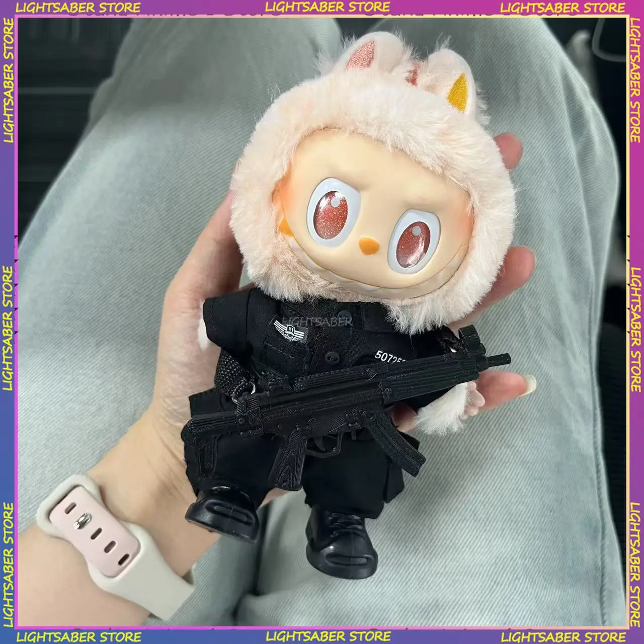 حار Labubu ملابس دمى الأمن الشرطة قميص بنطلون حزام الأحذية 4 قطعة مجموعة صغيرة أفخم دمية الملابس موضة إكسسوارات دمي #5