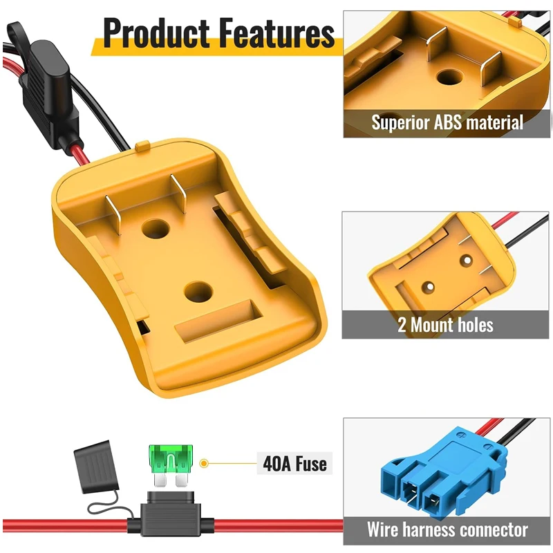 Power Wheels Adapter for Dewalt 20V Battery Connector Compatible for Peg-Perego Children Ride-on Car 12AWG Wire with 40A Fuse