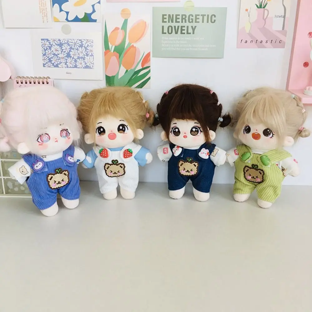 Cloth Doll Buckle Straps Pants Fashion Bear Patten Kawaii Doll Clothes Cotton Multi-color T-shirt Set For 20cm Doll