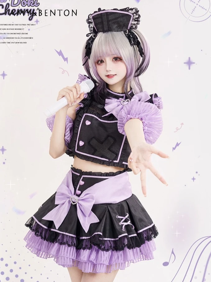 

Original Mass-Produced Hot Girl Cute Set Sweet Round Neck Ruffled Off-Shoulder Short Sleeve Top Mini Tutu Skirt Two-Piece Set