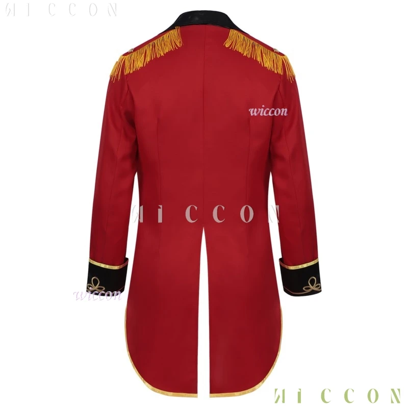 2025 서커스 Ringmaster Mens 코스프레 유니폼 중세 빈티지 코트 스탠드 칼라 Jackt Princess Stage Show Performance Costum