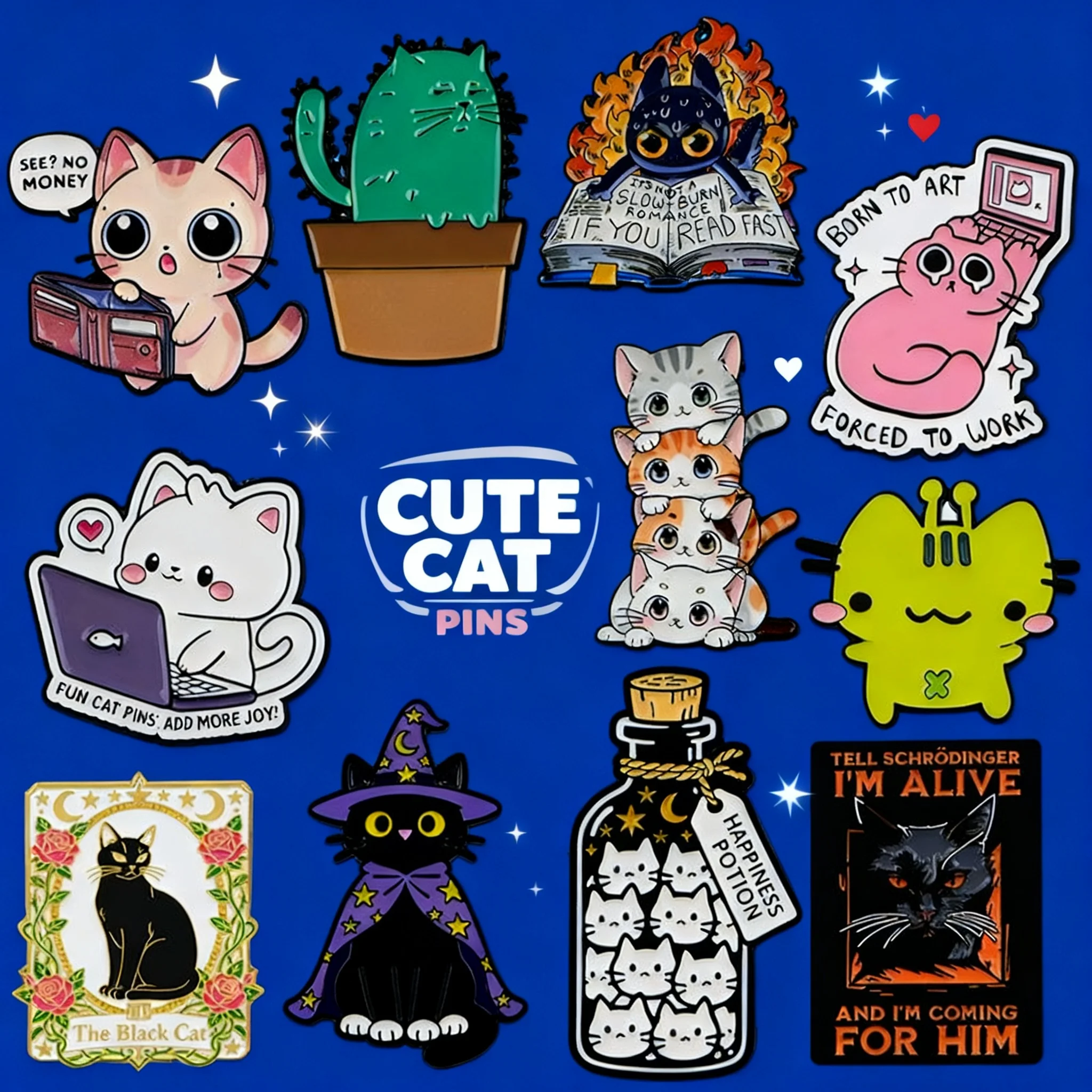 Vente en gros, Meilleure vente : Broche en alliage motif chat et bouteille, accessoire de décoration pour vêtements et sacs à dos