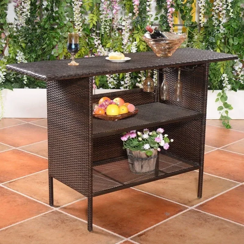 

Outdoor Patio Rattan Bar Table, Brown