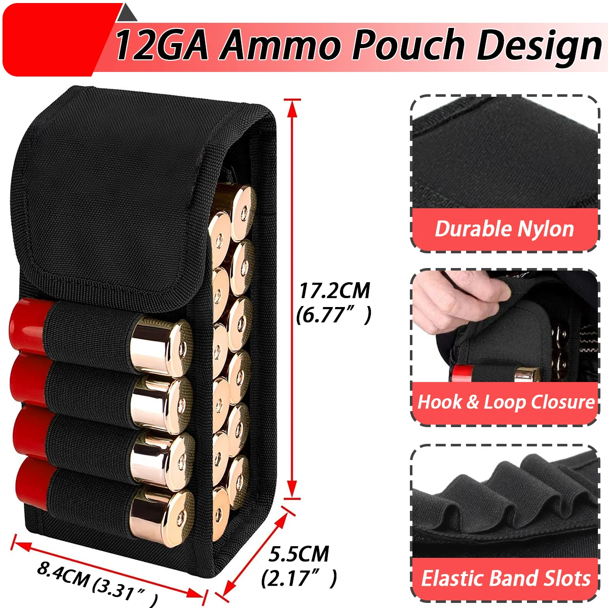 16 Rounds 12GA Shotgun Shell Holder Tactical Molle Waist Bandolier Shotshell Ammo Pouch for 12/16/20 Gauge