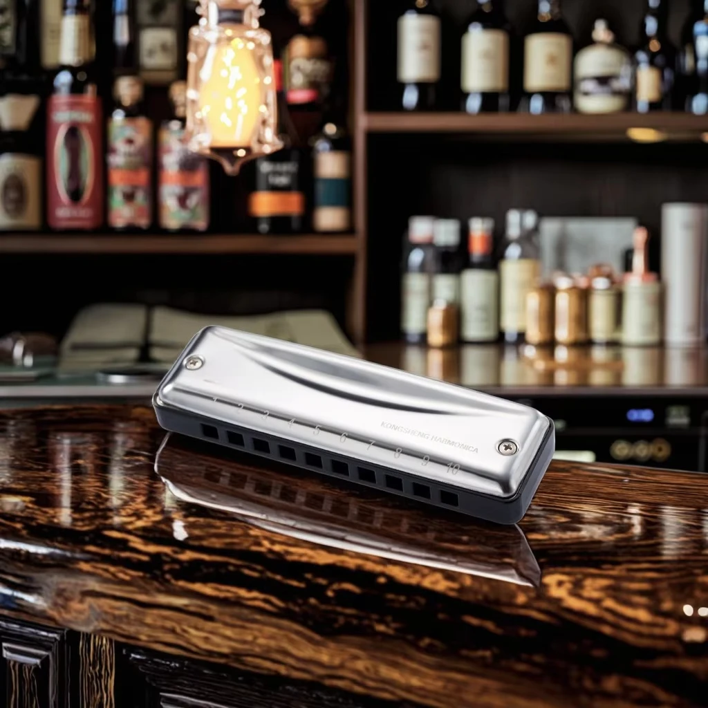Professional Durable Eco-friendly 10-hole Diatonic Harmonica with Stainless Steel Case and Brass Reeds, Blues Style