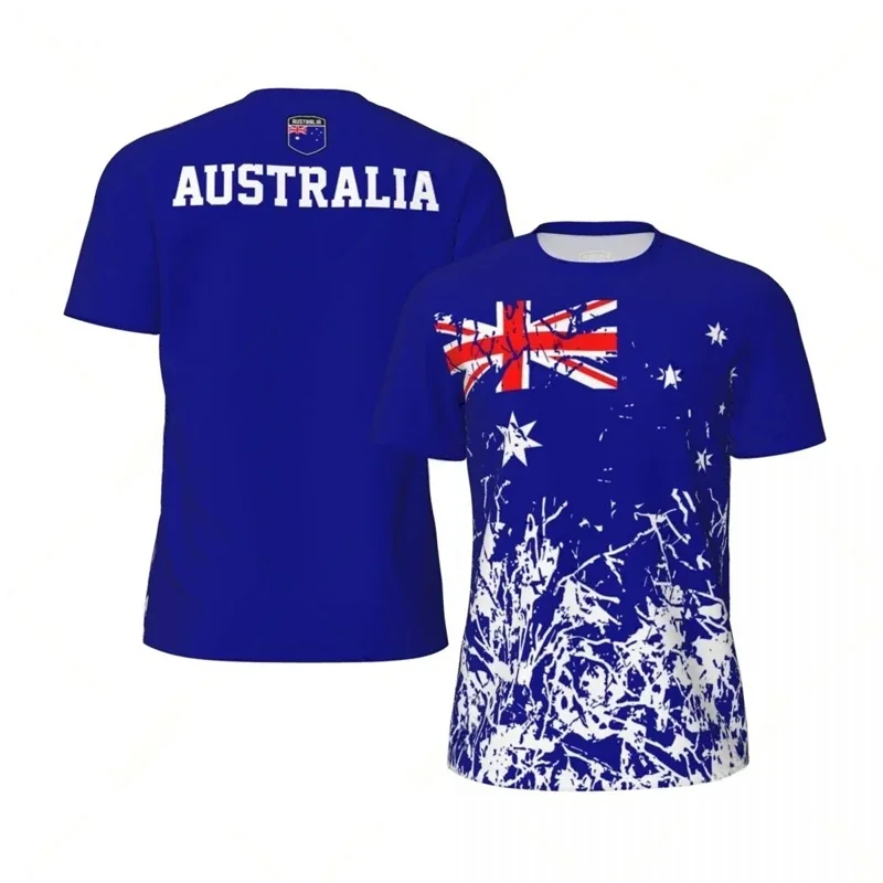 Customization Australia Flag Football T Shirts For Men Fashion Summer National Emblem 3D Printed Jersey Casual Quick Dry Breatha