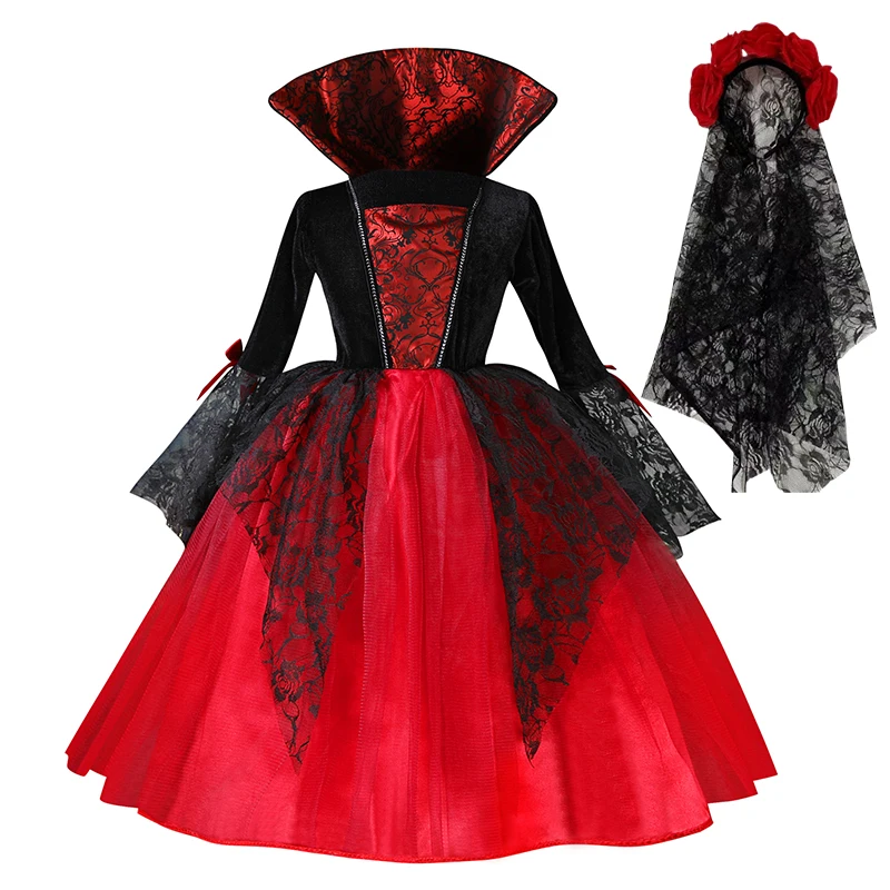 Halloween meisje cosplay vampier jurk voor kinderen spook bruid vampier kostuum vampiran carnaval feestoutfits Scarlet gotische kleding