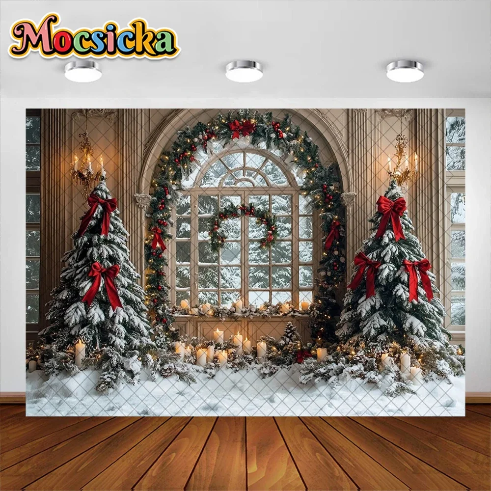 Mocsicka fondo de fotografía, suministros de decoración de corona de ventana de habitación de Navidad, de vacaciones para adultos y niños telón de fondo, accesorios de estudio