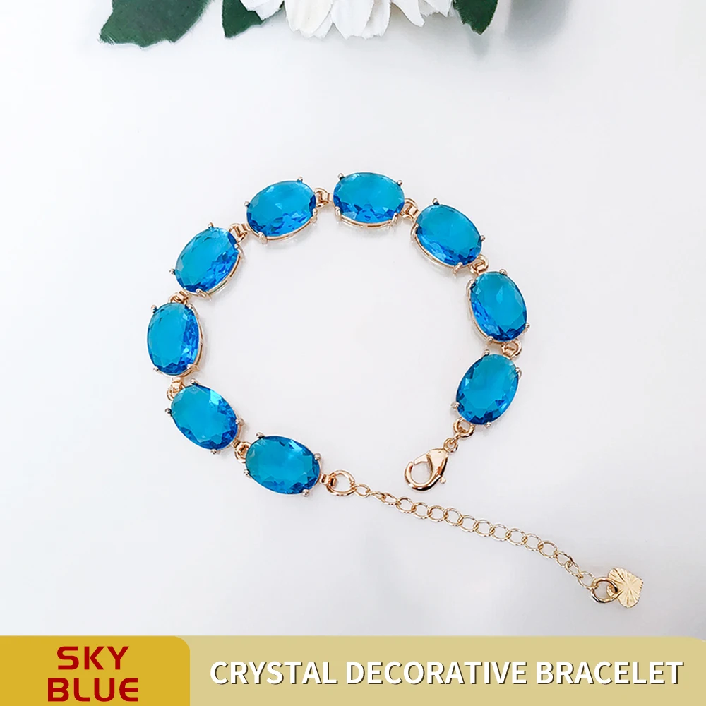 Sky blue copper bracelet Oval Crystal women bracelet elegant simple fashion popular Women's Jewelry Bracelets For Lover Friend