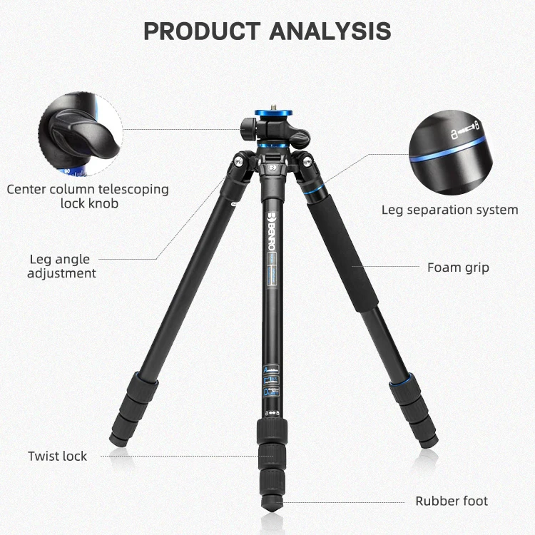 Gratis pengiriman Benro Aluminium hitam profesional foto fleksibel DSLR aksesori kamera Video Camcorder Tripod