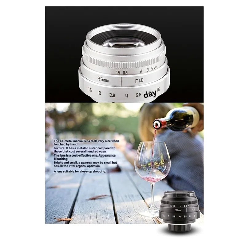 Objectif de caméra FFYY-35Mm F1.6, objectif de caméra de Portrait fixe manuel à grande ouverture pour accessoire de caméras à monture C