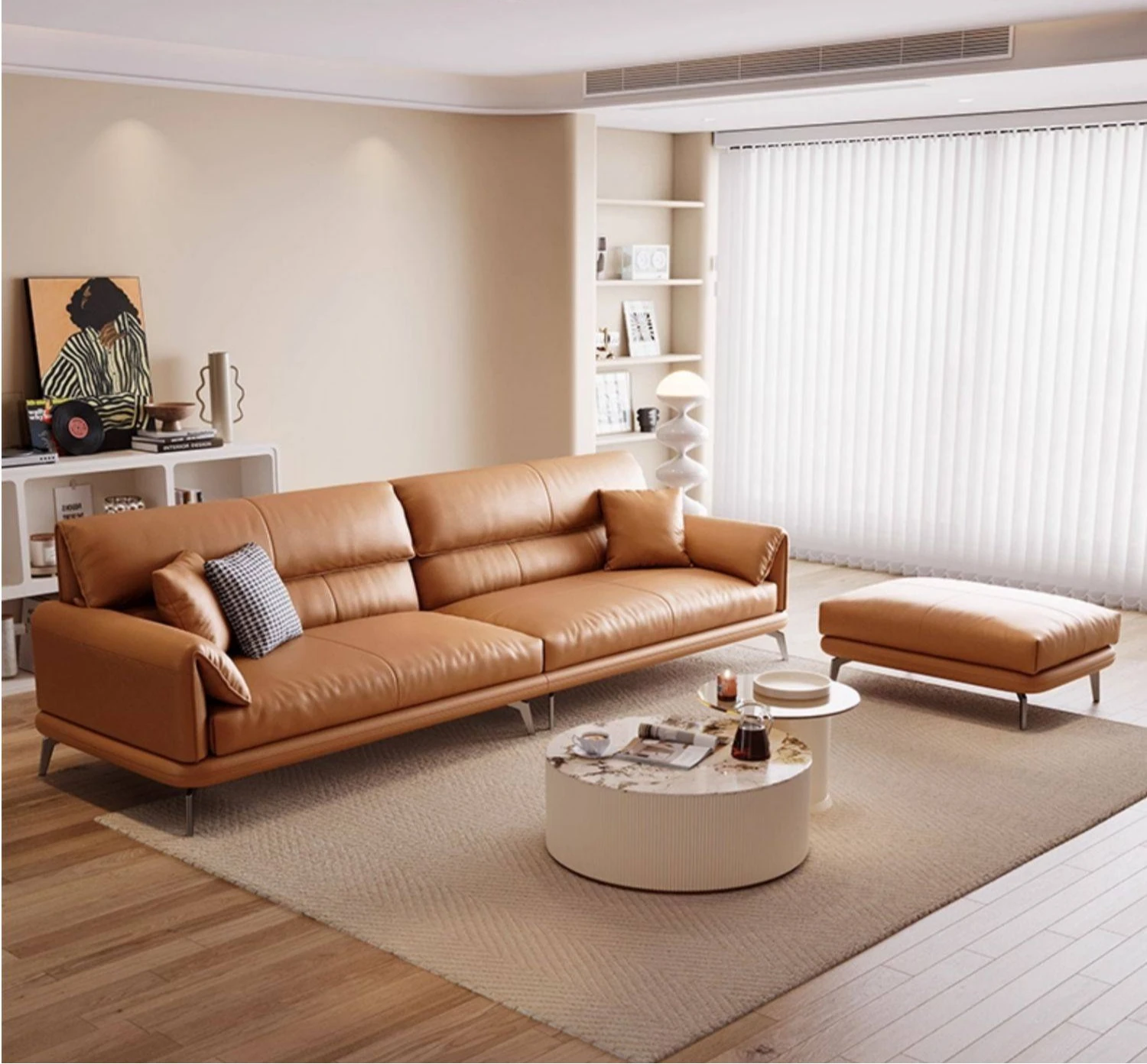 Italian minimalist first-layer cowhide sofa modern simple living room orange high-footed straight row light luxury leather sofa