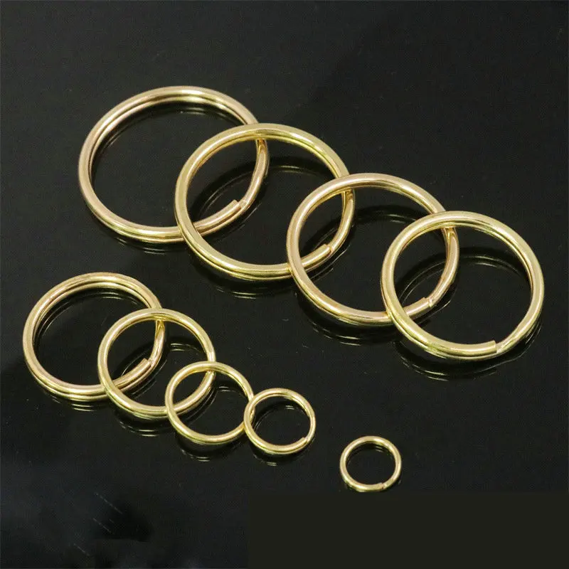 100PCS Solid Brass Split Round Rings Double Loop Flat Keyring 10-38mm Bag Hook Connector Keychain Keys Holder for DIY Craft