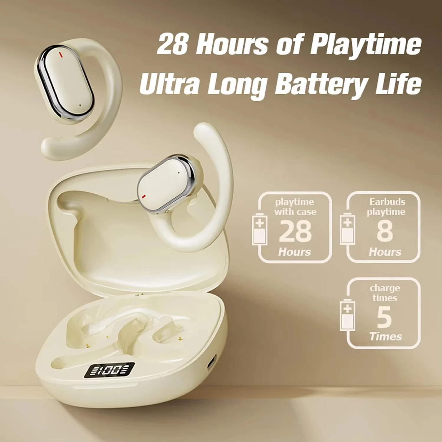 Hanging Wireless Bluetooth Earphones with Noise Reduction, Open Design, No in Ear, High Sound Quality and Long Battery Life