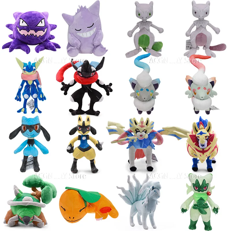 16 Styles Pokemon Plush Gengar Shiny Mewtwo Greninja Lucario Zacian Torterra Haunter Alolan Ninetales Stuffed Toys Birthday Gift