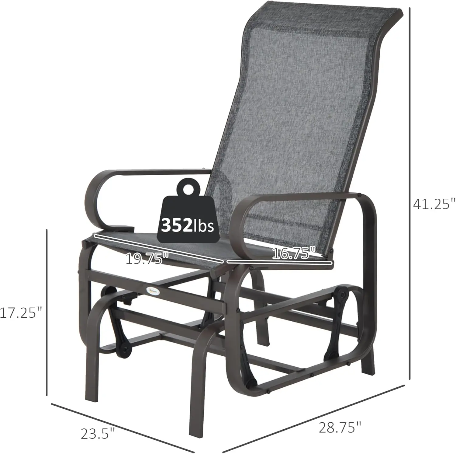 Gliders for Outside Patio with Smooth Rocking Mechanism and Lightweight Construction for Backyard, Gray