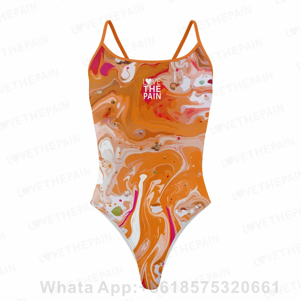 Love The Pain Women\'s One Piece Sexy Swimsuit Professional Athletic Competition Training Quick Dry Sports Training Swimwear