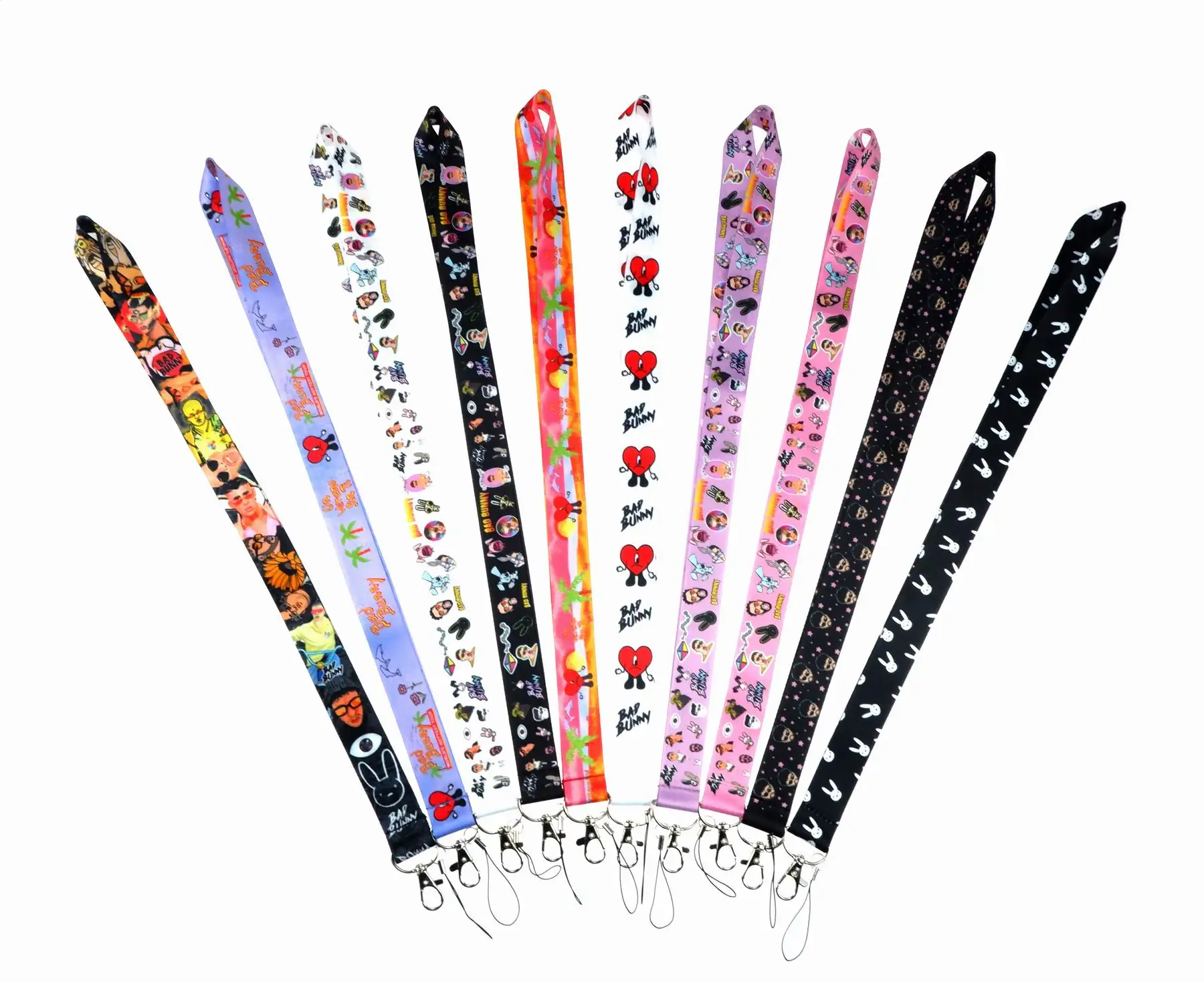 Disney-llavero de bad bunny, correa para el cuello, cordón para llaves, soporte para insignia de identificación, cinta para colgar, accesorios para móviles