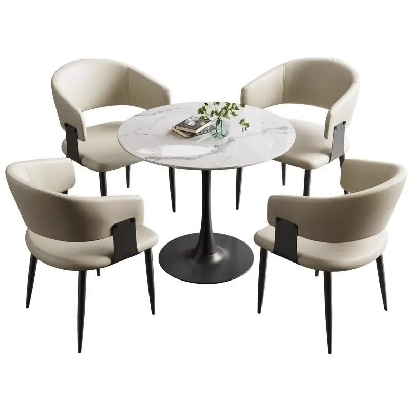 

Light Luxury Nordic Rock Slab Small Round Table, One Table and Four Chairs Office Reception Negotiation Table