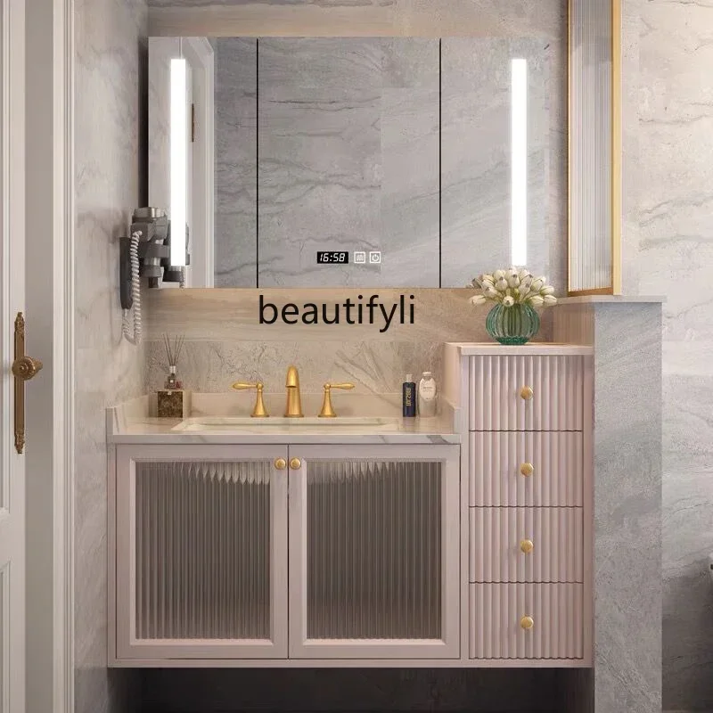 

Bathroom Cabinet Combination Nordic Light Luxur Bathroom Table Wash up Sink Smart Mirror Cabinet