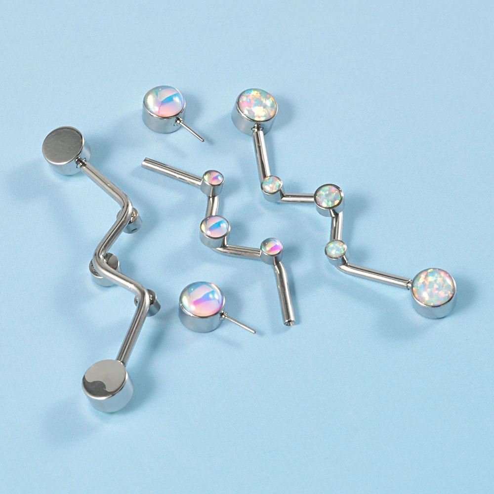 1PC Surgical Steel W-Shape Constellation Industrial Barbell Plug InThreadless Opal Industrial Piercing Jewelry Cartilage Earring