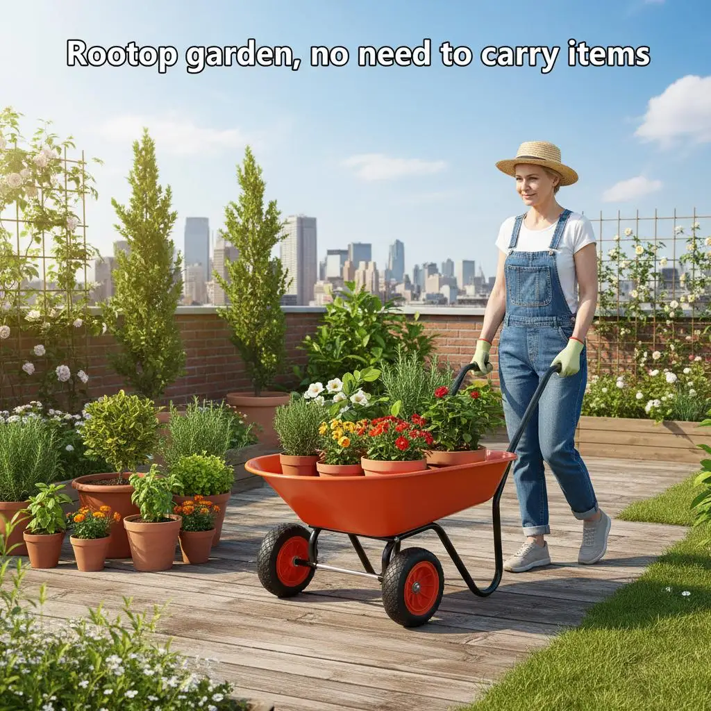 Carretilla de Jardín de 5 Metros Cúbicos Carretilla de 397 lb para jardín, patio y granja, con ruedas dobles de 10 pulgadas de ancho, mango ergonómico y estructura metálica resistente.