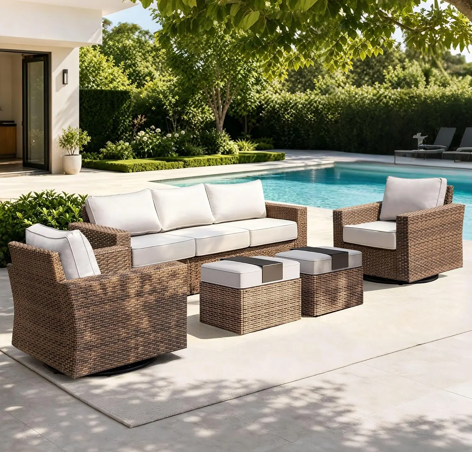 5-Piece Wicker Patio Furniture Set Wide Arm Outdoor Garden Grey, Customized