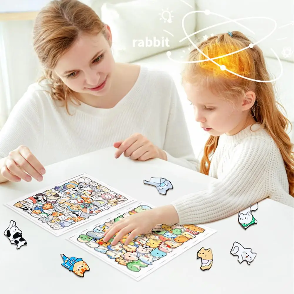 50 Stück Holz-Katzenpuzzles, Tier-Holzpuzzle, Stapelspielzeug, Lernpuzzle für Kinder, Jungen, Mädchen, Geschenke, Dekoration, Malerei – Detail 4