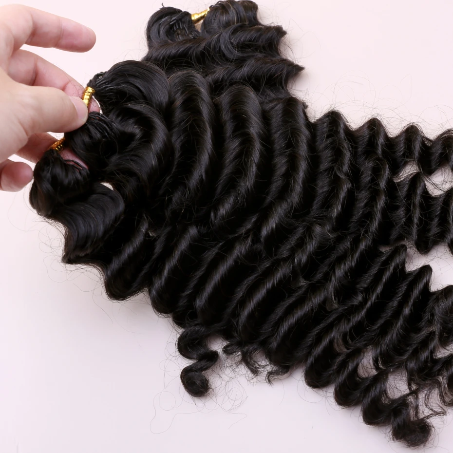Miracle Knots Deep Curly Feather Crochet 100% Human Hair Invisible Knots Pre Looped Feathered Crochet Human Hair Pre Braided 1B Natural Colored Boho Braids Deep Wave Hair Weave Bundles Remy Human Hair Extensions Free Shipping