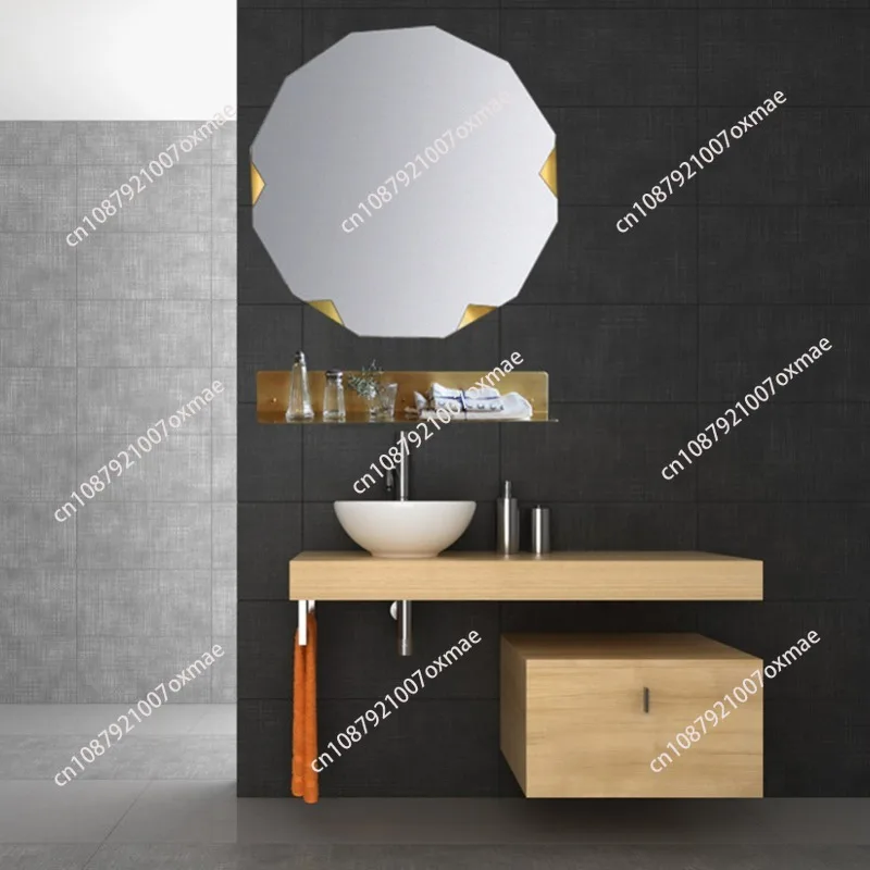 Polygon Bathroom Mirror Nordic Modern Simple Brass Wall-mounted Decorative Mirror Bathroom Toilet Wrought Iron Mirror