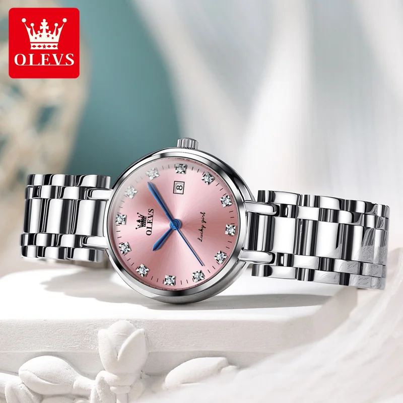 ساعة كوارتز نسائية بشريط فولاذٍ من الفولاذ ، علامة تجارية ، من Olevs