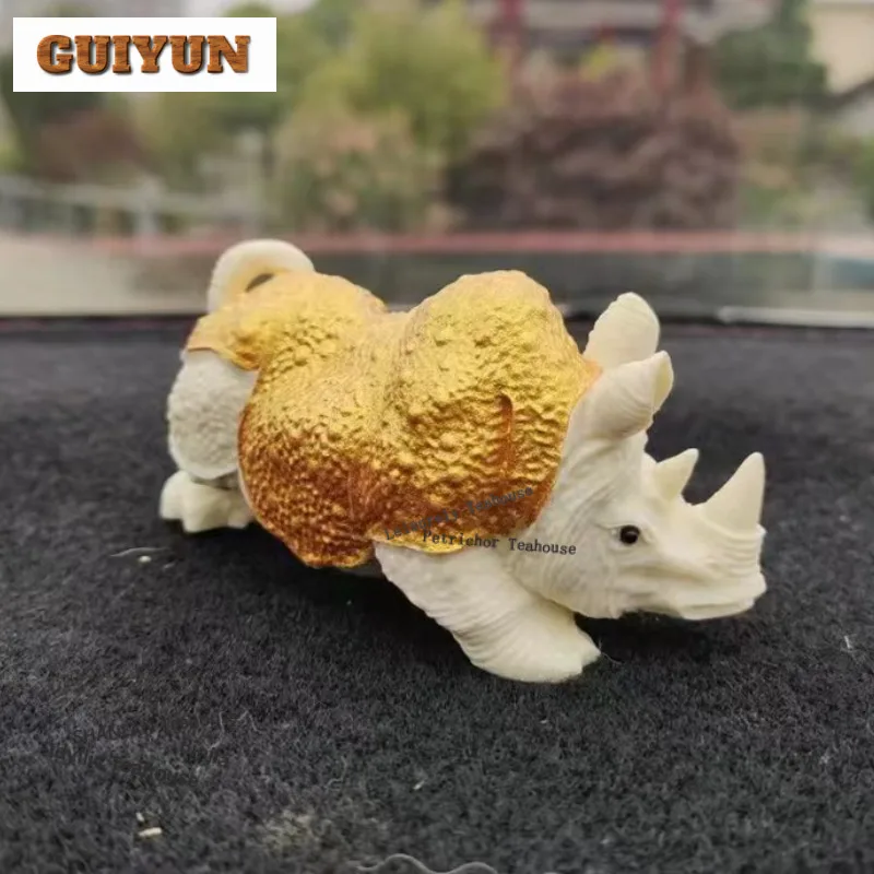 Орех цвета слоновой кости, золотой рисунок, носорог, декоративные ручные компоненты, африканские счастливые три сокровища, поделки, чай, украшение для домашнего животного, ремесло