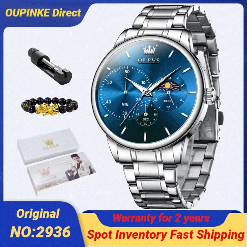 

OLEVS 2936 Moon Phase Men's Watches Business High Hardness Stainless steel Waterproof Original Wristwatches for Men Luxury Brand