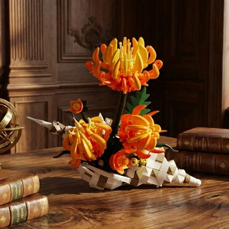 Chrysanthemen-Blumen-Baustein-Set DIY Blumenkollektion Topfpflanzen-Kit Kreative Heim- und Bürodekoration Geschenk für Erwachsene und Kinder